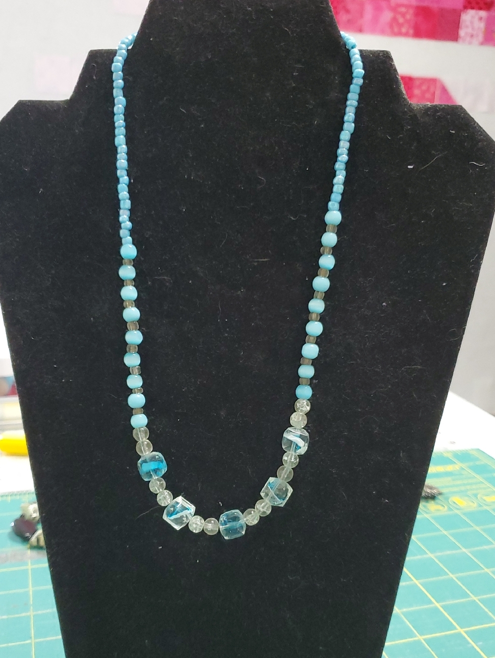 Turquoise Bead Necklace with Clear Accents - Women Jewelry